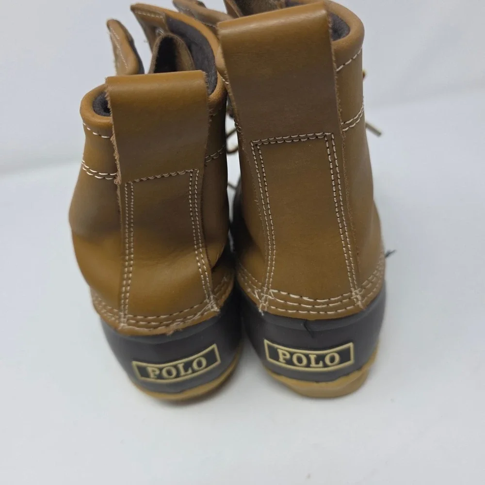 Polo Ralph Lauren Duck Boots Mens Sz 6 Ewan Leather Rubber Shell Brown Tan Boots